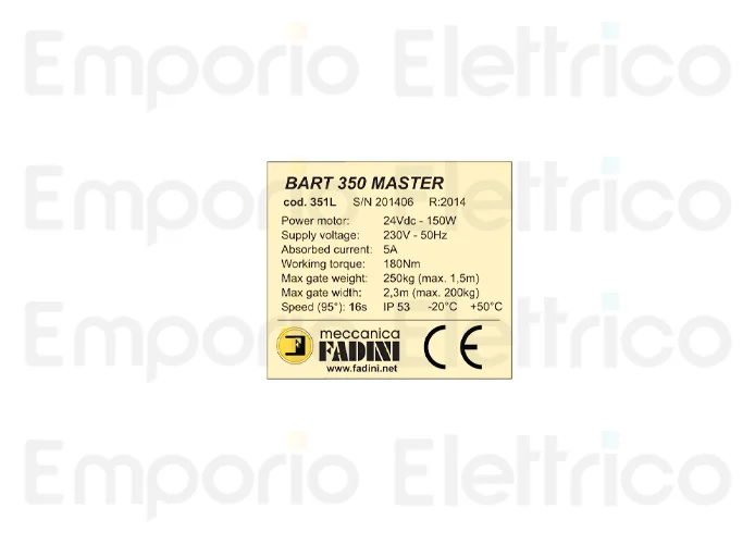 fadini Ersatzteil des Etiketts bart 350 master für bart 350 35058