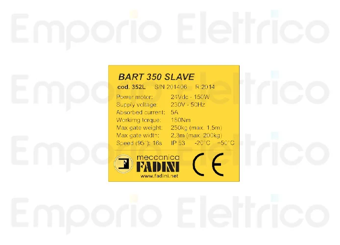 fadini Ersatzteil des Etiketts bart 350 slave für bart 350 35059