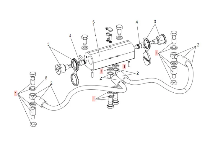 faac Ersatzteil Gruppe der Verschraubung für hydraulische Entriegelung 63002605